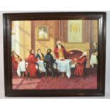 A Framed Oil on Canvas Depicting Gentleman's Dinner Party, 60x47cm