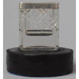 A Silver Topped Glass Match Holder Having Ribbed Striker Sides on Circular Plinth Base, 7cm Diameter