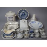 A Collection of Ceramics to Include Miniature Blue and White Teaset, Inhaler, Cheese Dish etc