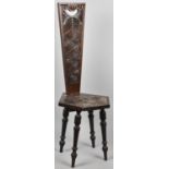 A Mid 20th Century Welsh Carved Spinning Chair with Hexagonal Seat and Turned Supports