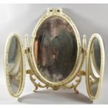 A Cream and Gilt Triple Dressing Table Mirror with Moulded Decoration, 56cm high