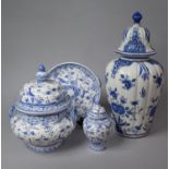 A Collection of Various Continental Ceramics to comprise Large Lidded Blue and White Vase of