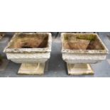 A Pair of Reconstituted Stone Square Patio Planters, 52cm x 43cm High
