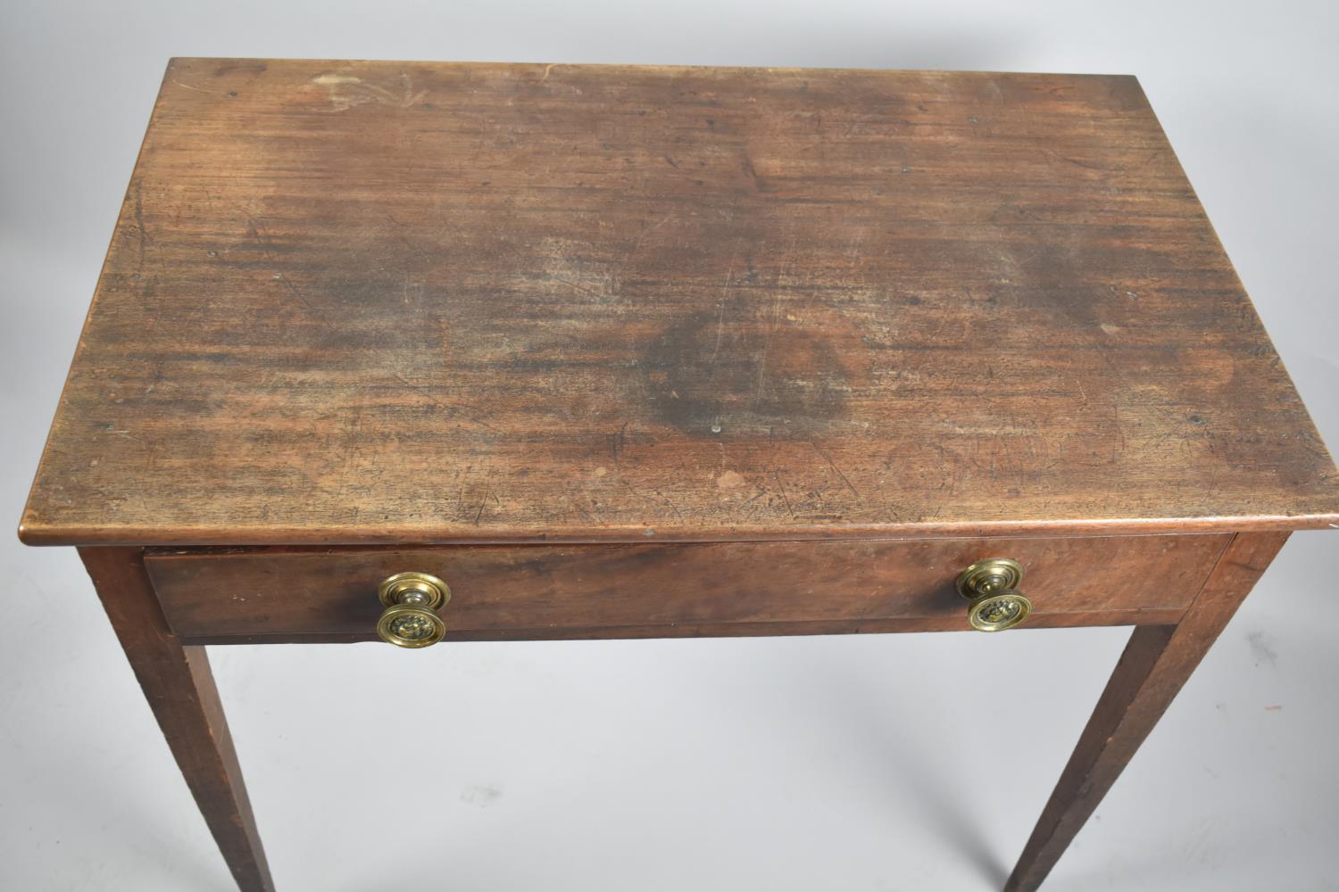 A Regency Mahogany Side Table with Single Long Drawer and Turned Brass Handles, Tapering Turned - Image 2 of 2