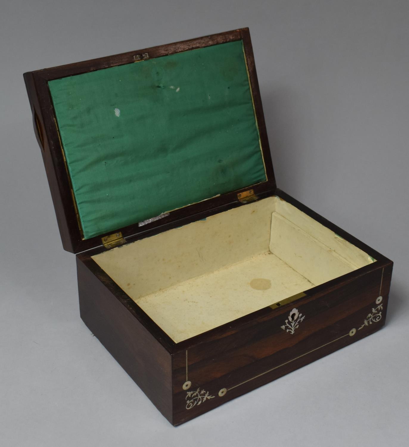 A Late 19th Century Mother of Pearl Inlaid Rosewood Work Box, Missing Inner Tray, In Need of Some - Image 4 of 4