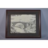 A Framed Van Der Woning Print, The Ironbridge, 39x29cm