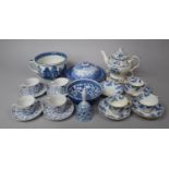 A Collection of Various Blue and White China to comprise Muffin Dish, Toilet Bowl, Various Cups