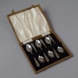A Cased Set of Six Silver Silver Coffee Spoons by Adie Bros., Birmingham 1956