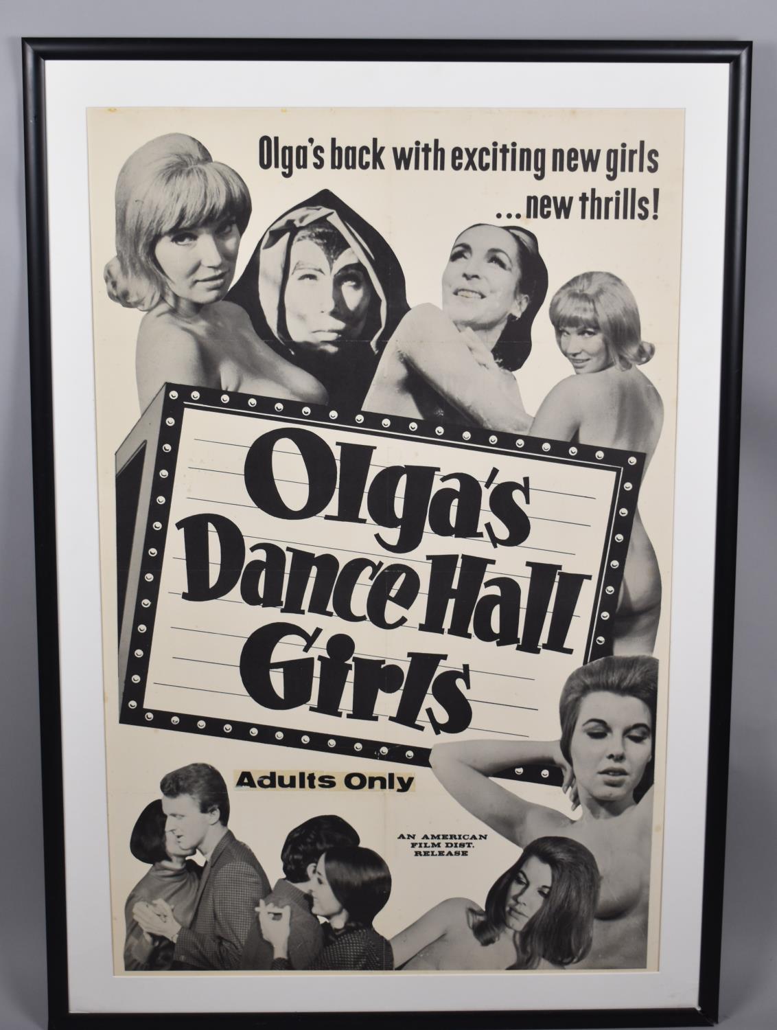 An Original Framed Monochrome Cinema Poster for Olga's Dance Hall Girls, 1969, 64x100cm