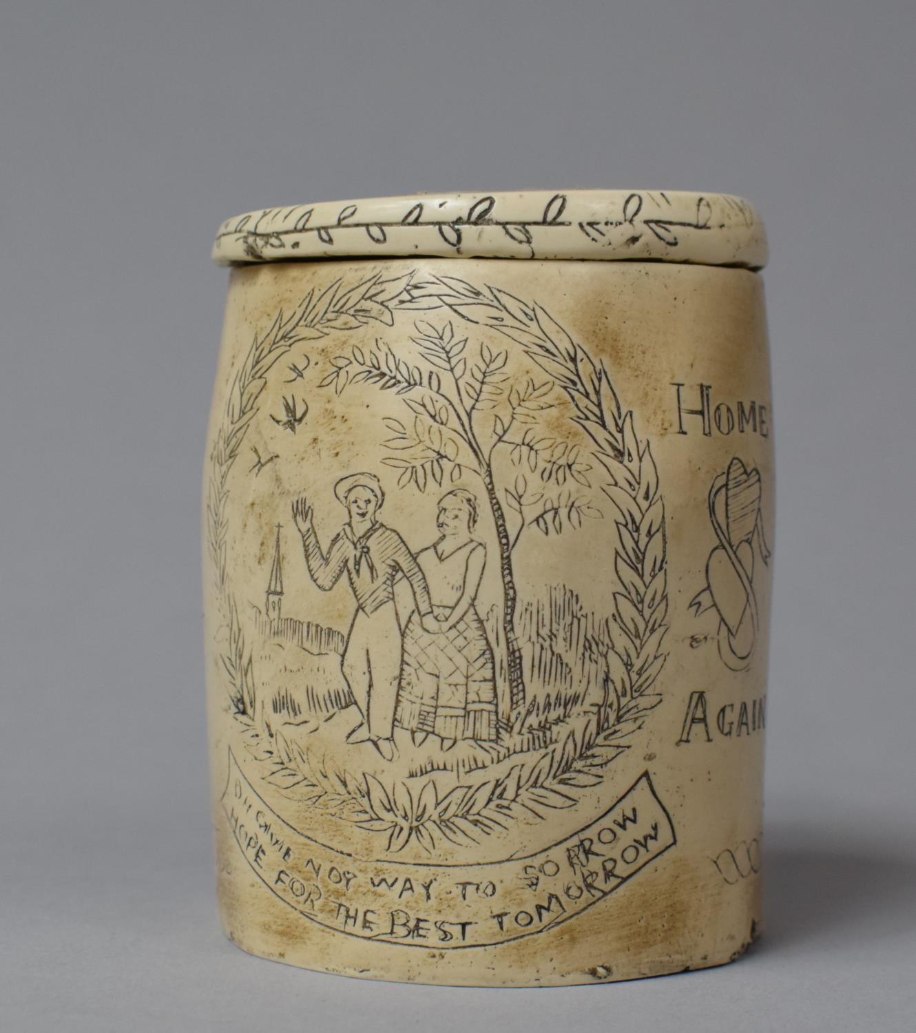 A Resin Scrimshaw Style Tobacco Pot in the Form of a Whale Tooth, 9cm high