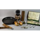A Box of Sundries to Include Military Drum Ice Bucket and One Other, Brass Shell Case, Brass