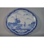 A Large 18th Century Style Delft Tin Glazed Blue and White Wall Plaque Depicting Sailing Barge and