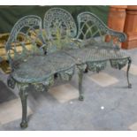 A Modern Cast Metal Three Seater Serpentine Fronted Garden Bench, Scrolled Feet, 135cm wide