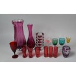 A Collection of Good Quality Coloured Glassware to comprise Heavy Glass Vase, Various Glasses Etc