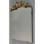 A 1950's Bevel Edged Barbola Rectangular Wall Mirror with Arched Top, 43x30cm