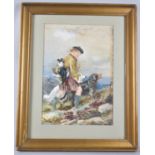A Framed watercolour Depicting Scottish Ghillie with Game and Two Sporting Dogs, 25x17cm