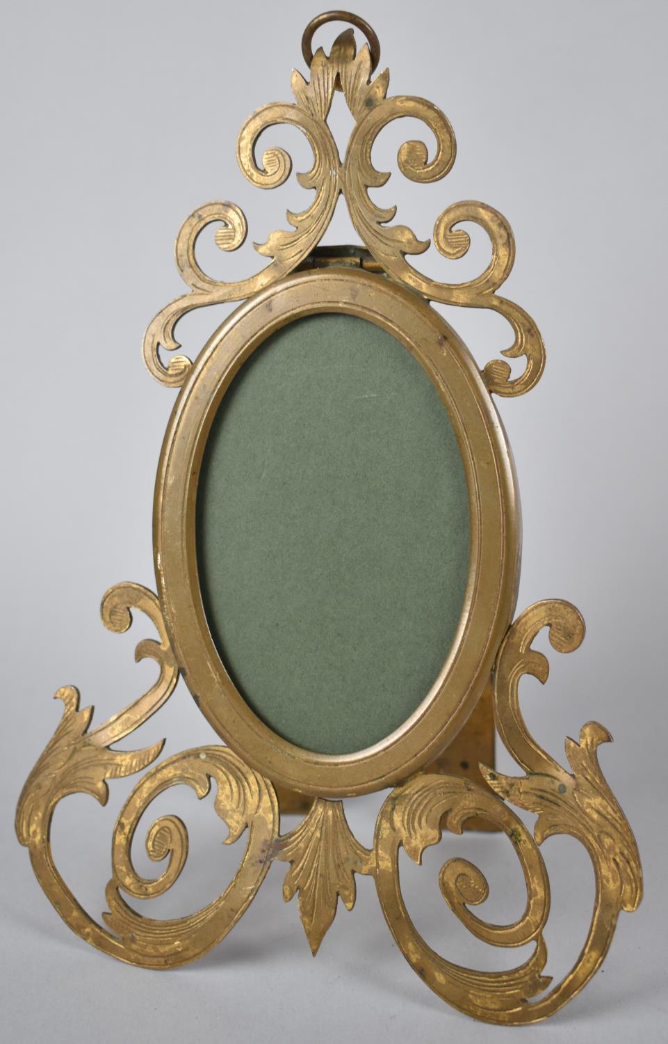 A Late 19th Century Fretwork Brass Wall Hanging or Easel Backed Photo Frame with Scrolled