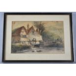 John Varley (1778-1842). A Framed 19th Century Watercolour, Two Figures Sitting on Watermill Bridge,
