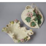 A Wall Hanging Glazed Ceramic Pocket Decorate in Relief Together with a Bowl, both with losses and