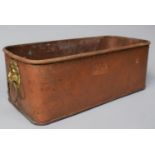 A Rectangular Copper Planter with Brass Lion Mask Handles, 33cm Wide