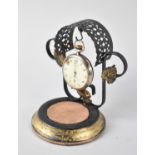 A Metal Stand Supporting Junghans Pocket Watch Stamped 800, but Appears Silver Plated