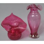 A Modern Cranberry Glass Jack in the Pulpit Vase and a Wavy rimmed Taller Example, 28cm high