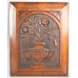 A Carved Rectangular Panel Depicting Two Handled Vase with Flowers, 37x47cm
