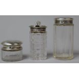 A Collection of Three Silver Topped Glass Dressing Table Pots, Hallmarked for Birmingham and London