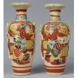 A Pair of Japanese Satsuma Vases, 22cm high