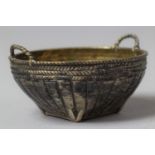 A Far Eastern White Metal Novelty Salt in the form of a Two Handled Basket, 4.5cm Diameter