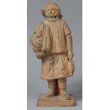 A French Terracotta Study of a Fisherman Carrying Net, Hat Brim AF, Base Stamped E Blot and Engraved