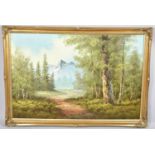 A Large Oil on Canvas, Alpine Woodland Stream, 90x60cm