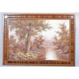 A Large Framed Oil on Canvas Depicting Woodland Pond in Autumn, Signed I Cafieri, 90x60cm