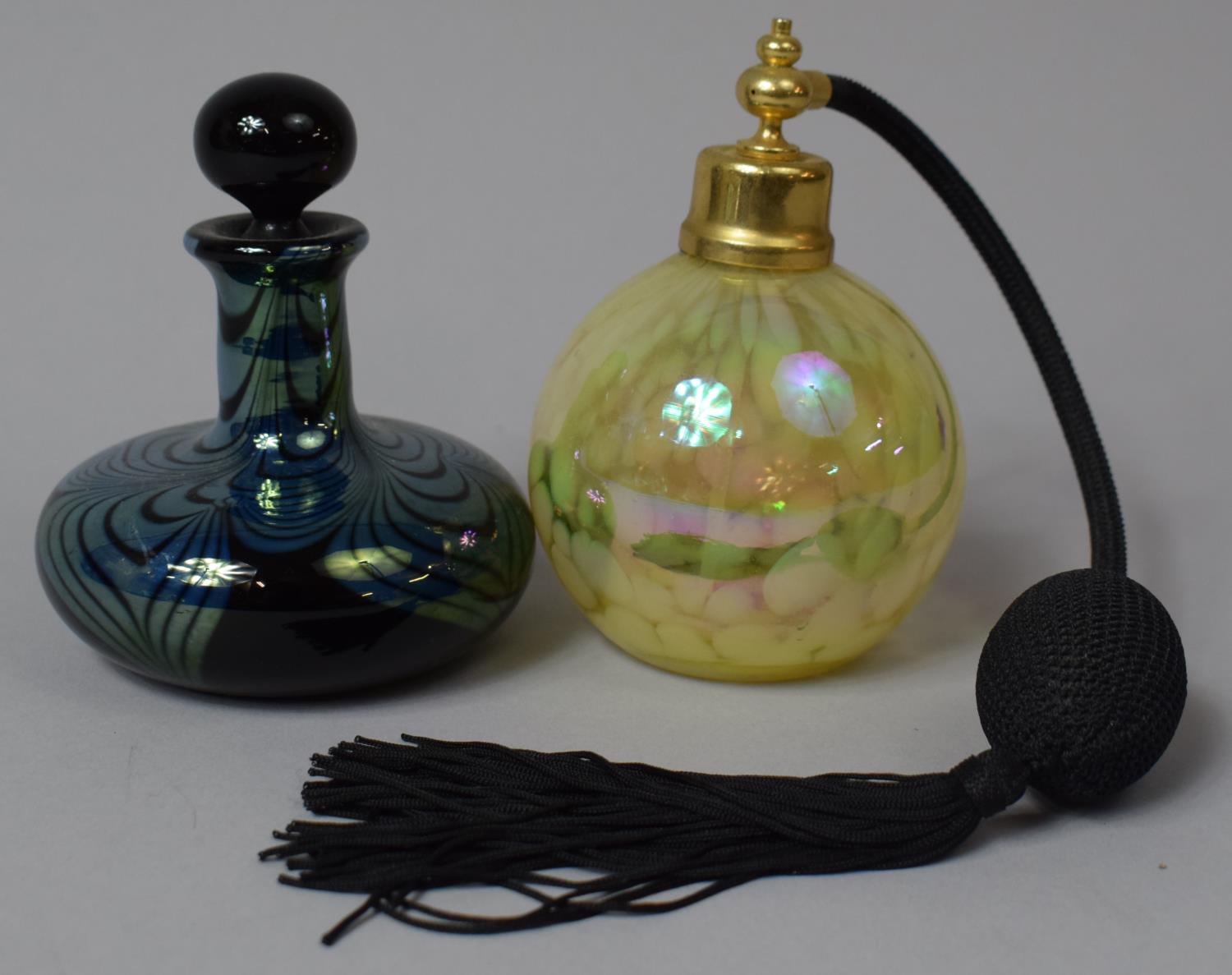 Two Iridescent Glass Scent Bottles