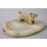 A Cold Painted Bronze Figure of a Terrier Mounted on Ovoid Onyx Dish Stand, 13cm Wide