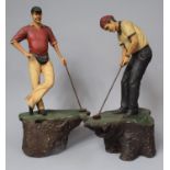 Two Modern Composition Figural Ornaments of Golfers, each 42cm high