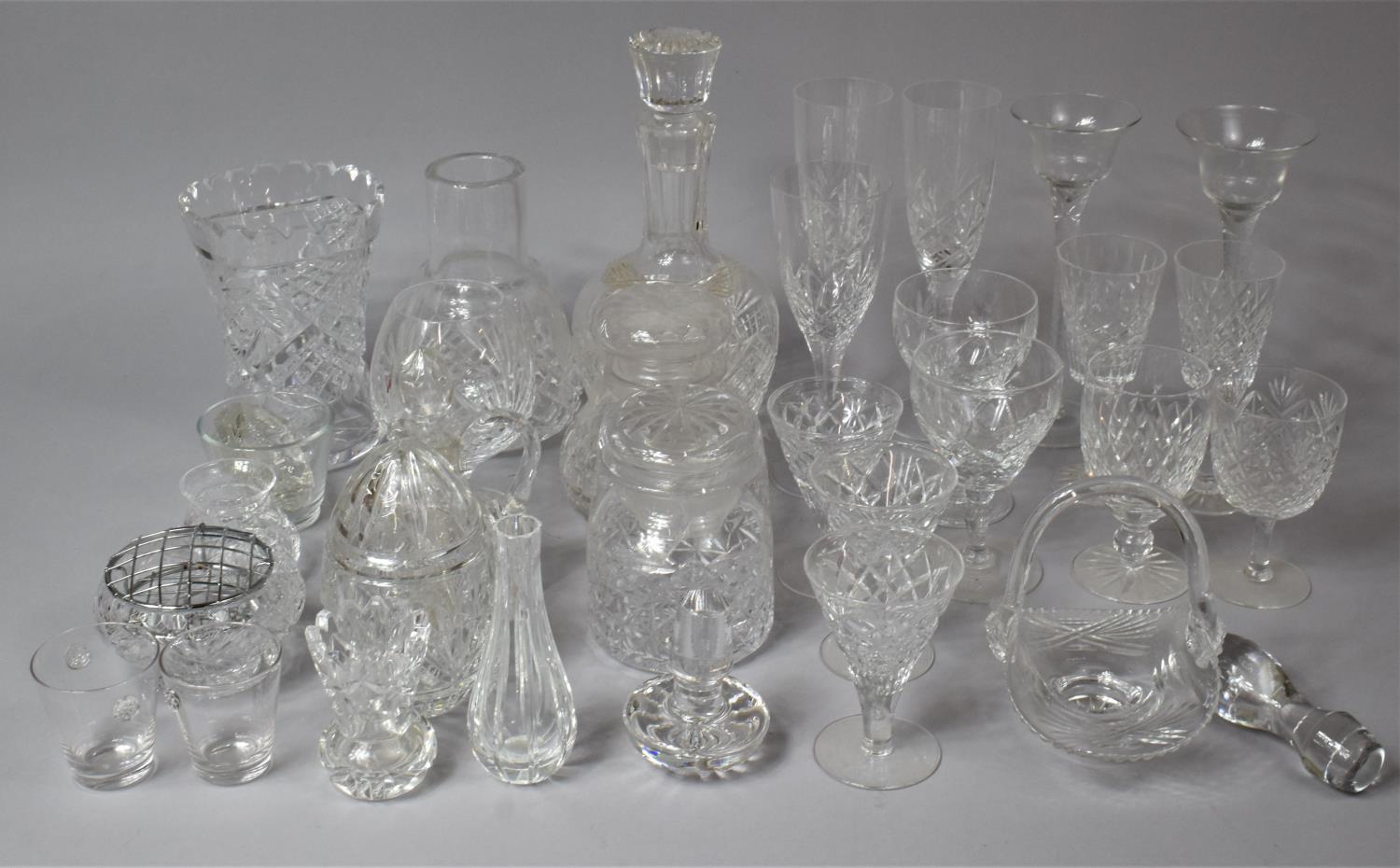 A Collection of Various Cut Glass to comprise Wines, Cordials (Long Stemmed) Sherries, Decanter,