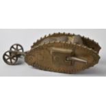 An Unusual Trench Art Brass Made Model of a WWI Tank, 13cm Long