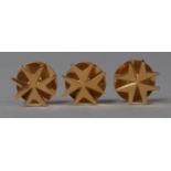 Three 18ct Gold Studs with Maltese Cross Decoration, Hallmarked Rubbed
