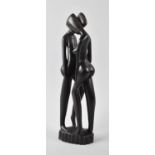 A Modern Carved Ebonised Sculpture, Lovers, 32cm high