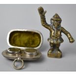 A Silver Plated Sovereign and Half Sovereign Case Together with a Brass Novelty Figure of Monkey