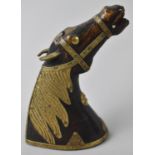 An Indian Brass Mounted Carved Study of a Horses Head with a Bridle, 10.5cm high