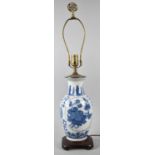 An Oriental Blue and White Vase Converted to Table Lamp on Scrolled Hardwood Base, 69cm high