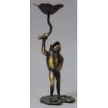 A Modern Bronze Effect Tealight Holder in the Form of a Standing Frog, 26cm high