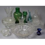 A Collection of Various Glassware to comprise Continental Hand Painted Green Glass Vases, Various