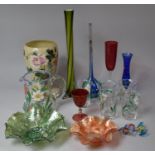 A Collection of Various Coloured Glassware to comprise Late 19th Century Hand Painted Opaque Glass