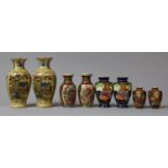 A Collection of Four Pairs of Miniature Oriental Vases to Include Japanese Satsuma Examples, Tallest
