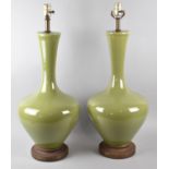 A Large Pair of Elegant Green Glazed Ceramic Table Lamps, 70cm High, One AF