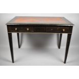 An Ebonised Satinwood Two Drawer Side Table with Inset Leather Writing Surface on Square Tapering