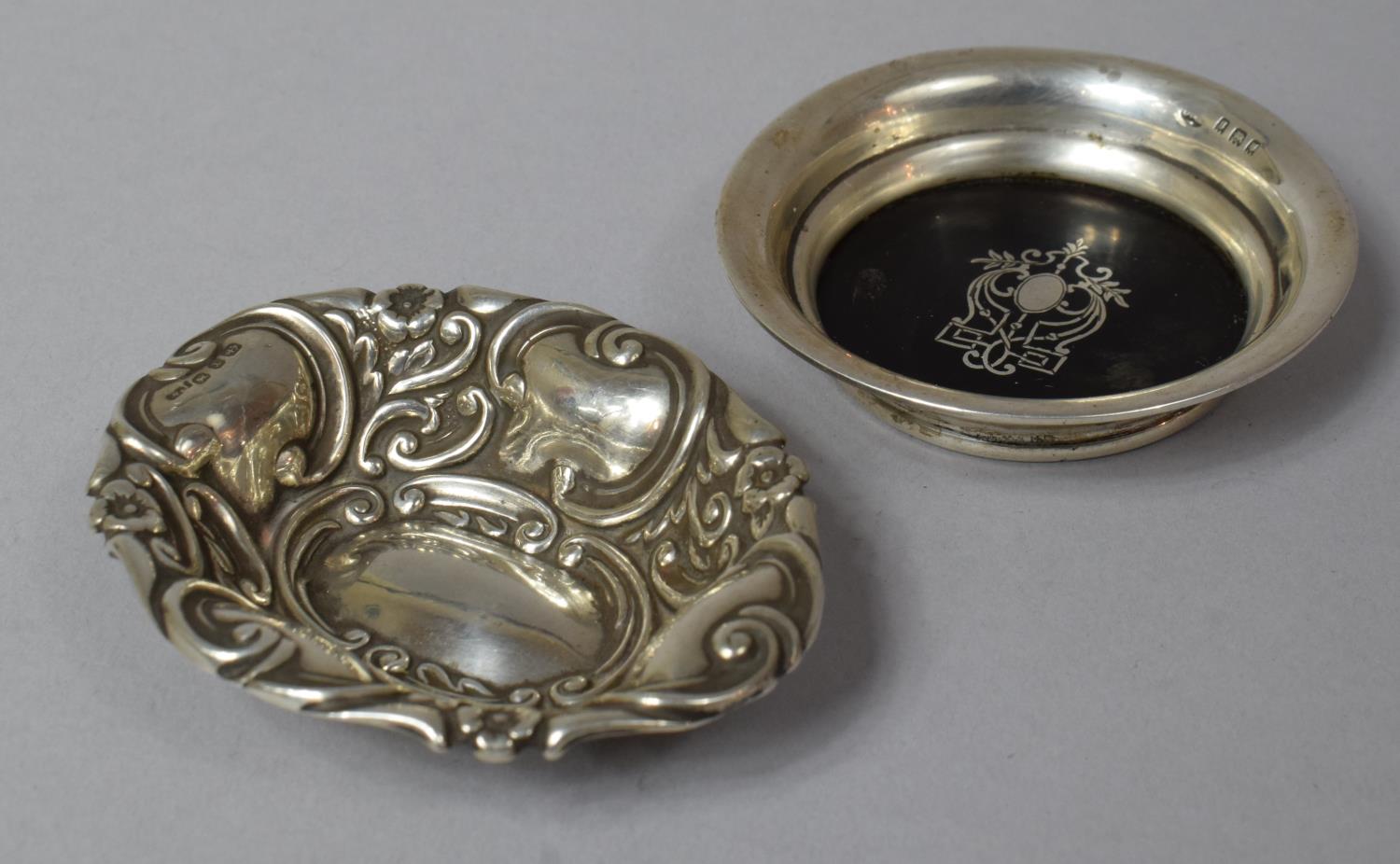 Two Small Silver Pin Dishes, One Inlaid with Tortoiseshell Hallmarked London 1922 the Other - Image 2 of 3